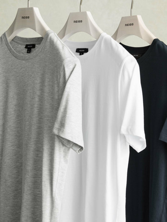 Cotton-Jersey Crew-Neck T-shirts 3 Pack in Multi Men | Reiss
