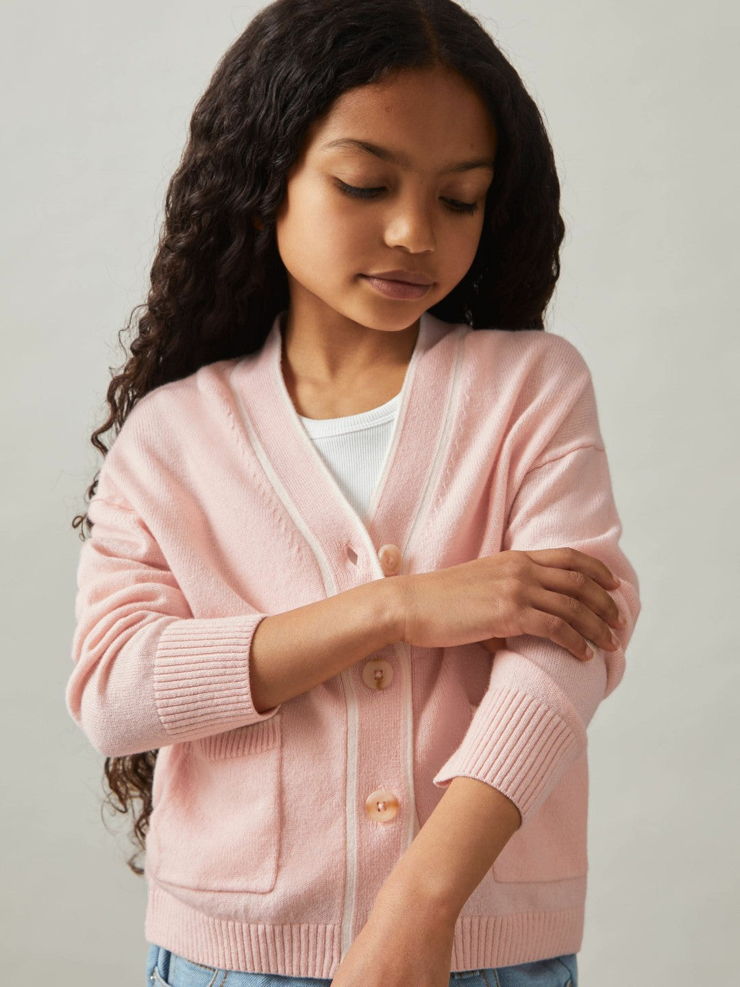 9-13 yrs Wool-Blend Tipped Cardigan in Pink Children & Baby | Reiss