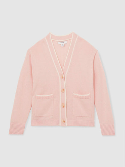 9-13 yrs Wool-Blend Tipped Cardigan in Pink Children & Baby | Reiss