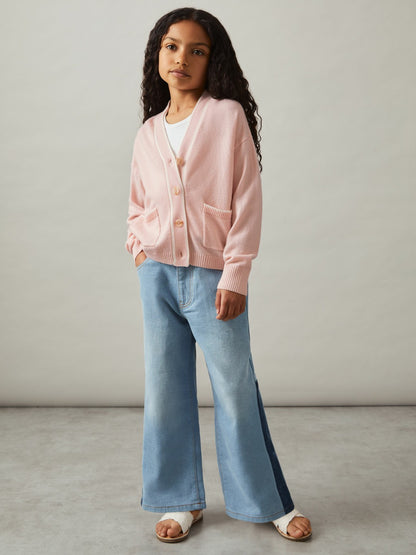 9-13 yrs Wool-Blend Tipped Cardigan in Pink Children & Baby | Reiss