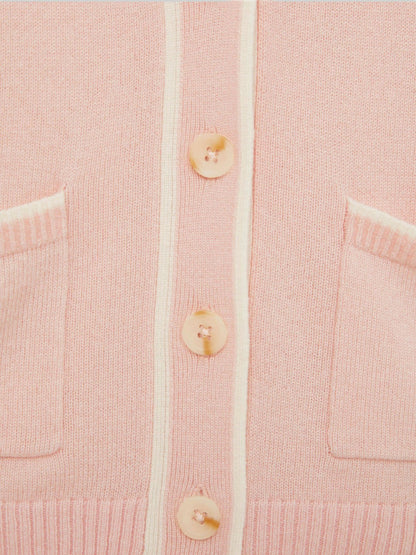 9-13 yrs Wool-Blend Tipped Cardigan in Pink Children & Baby | Reiss