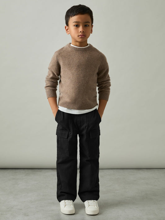 3-9 yrs 100% Cotton Straight Leg Cargo Trousers in Black Children & Baby | Reiss