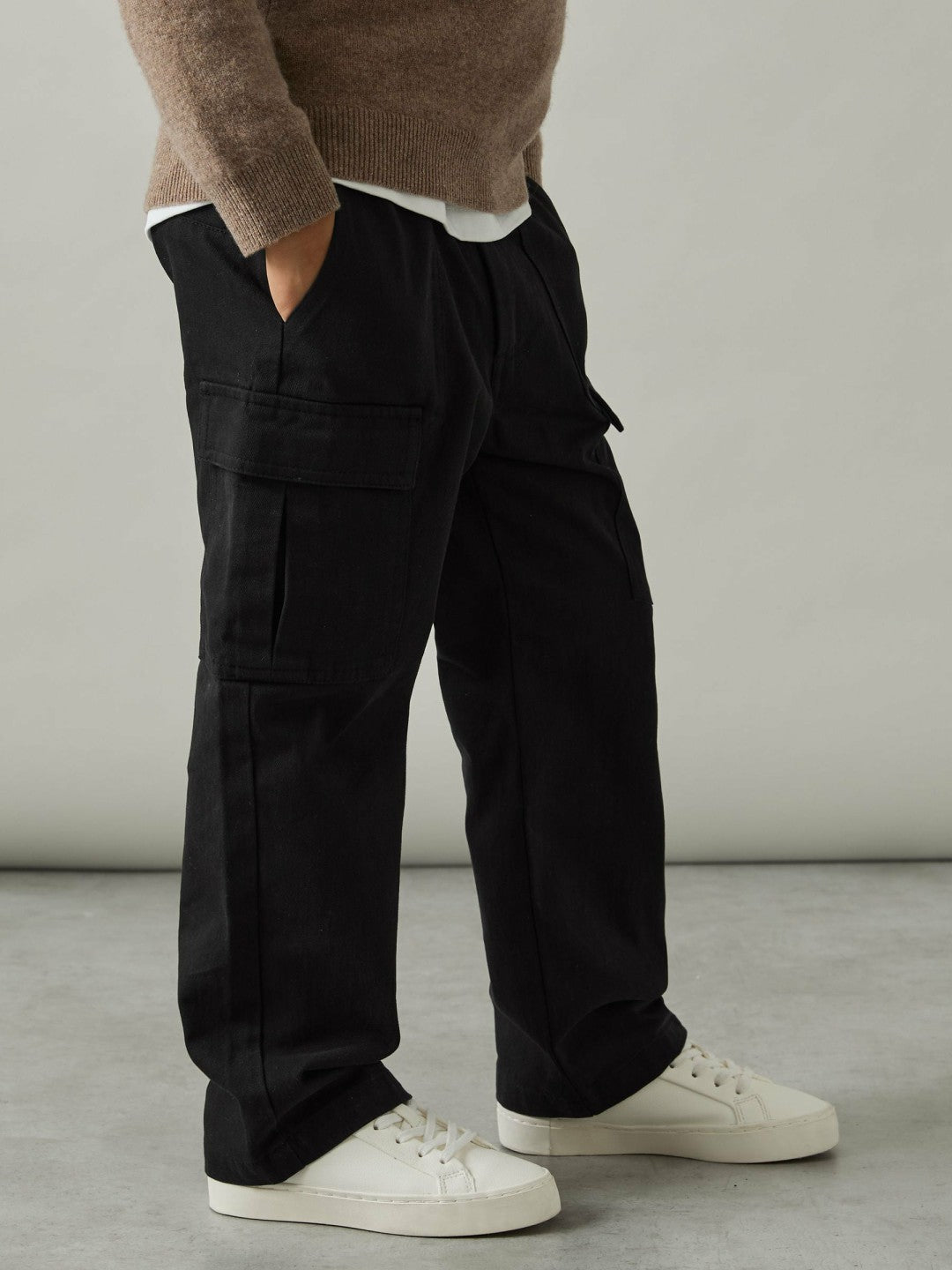 3-9 yrs 100% Cotton Straight Leg Cargo Trousers in Black Children & Baby | Reiss