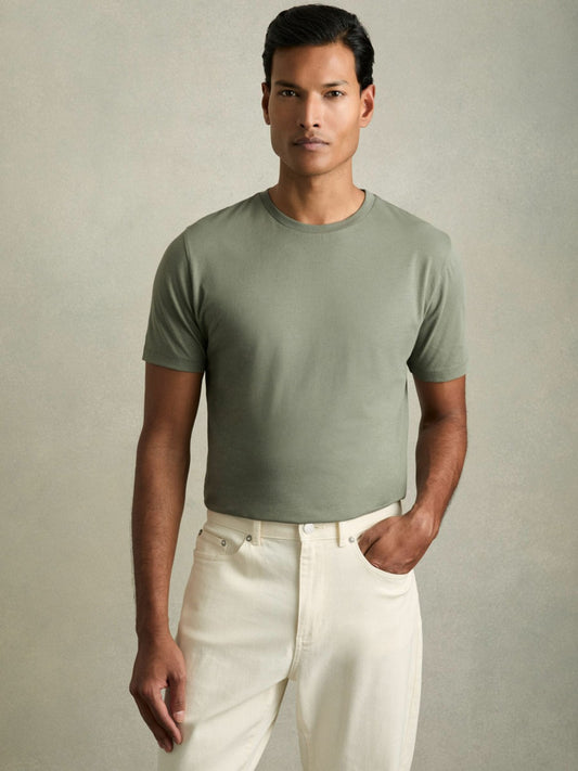Cotton Crew Neck T-Shirt in Dark Sage Men | Reiss