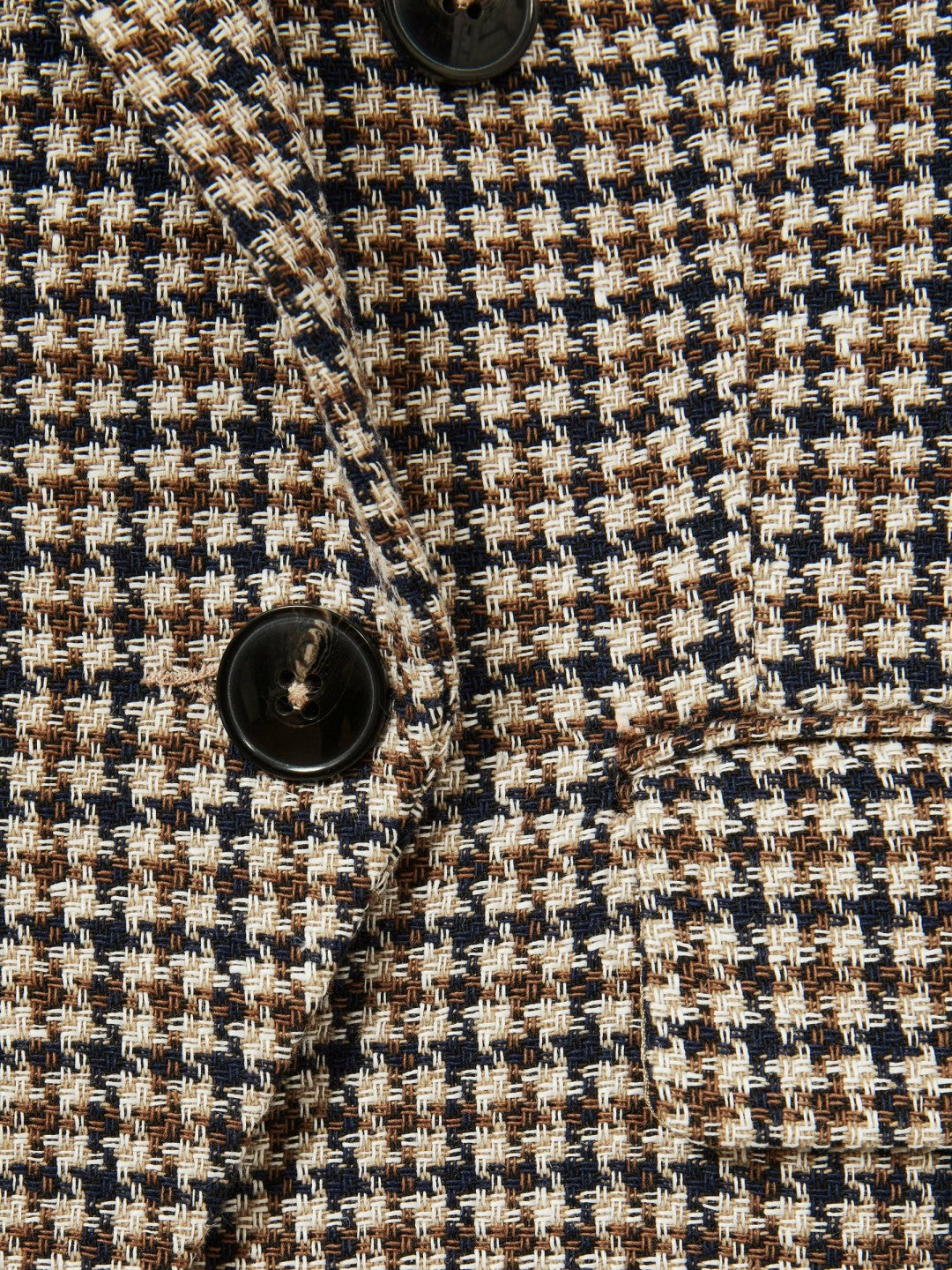 Cotton-Linen Double-Breasted Houndstooth-Check Blazer in Navy Neutral Check Women | Reiss
