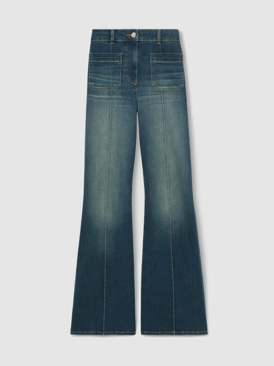 Petite Patch-Pocket Flared Jeans in Mid Blue Women | Reiss