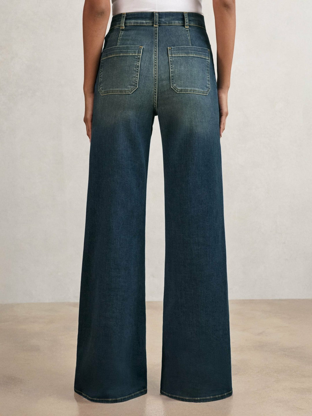 Petite Patch-Pocket Flared Jeans in Mid Blue Women | Reiss