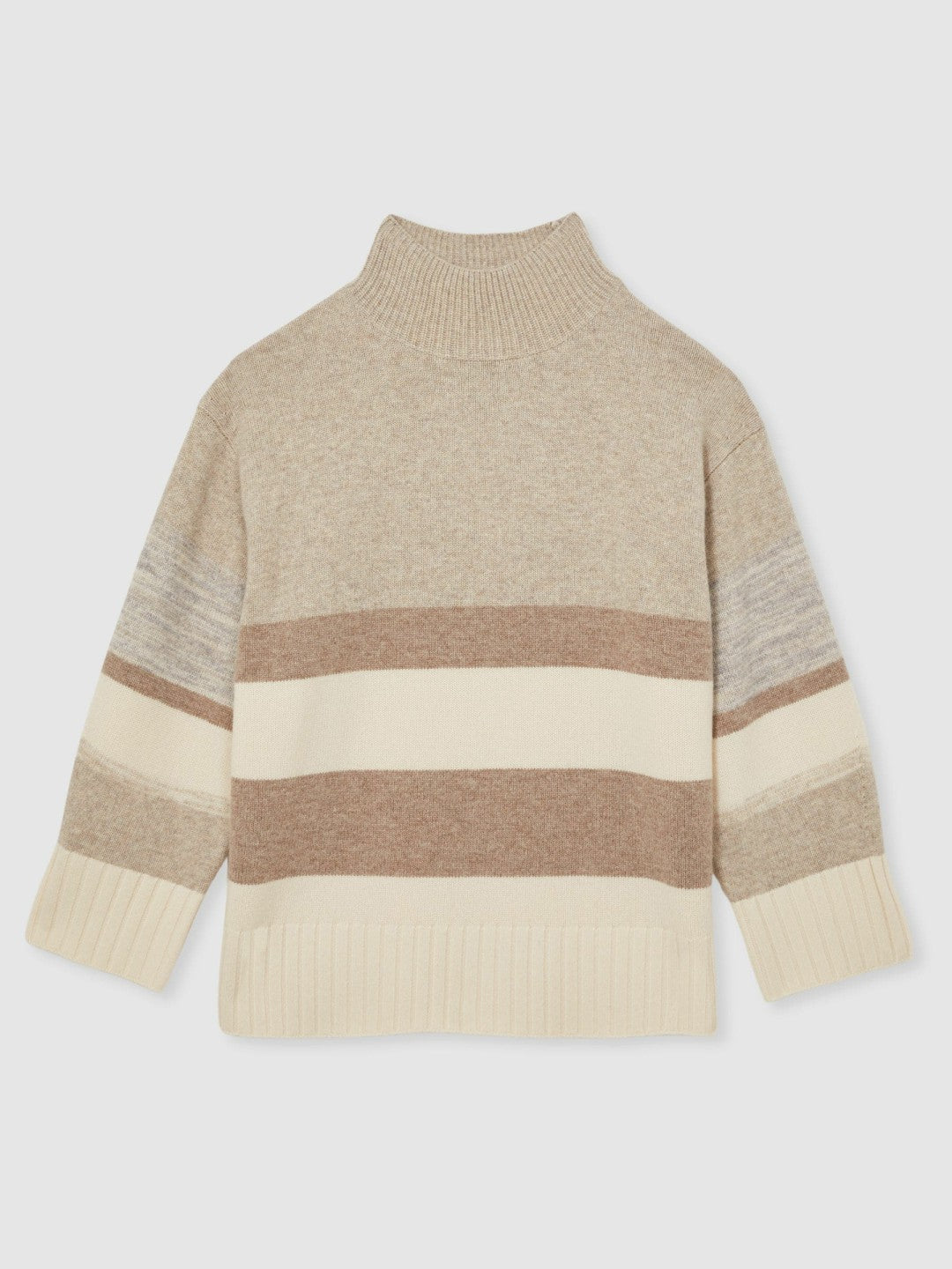 Wool Funnel-Neck Striped Jumper in Neutral Women | Reiss