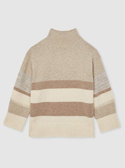 Wool Funnel-Neck Striped Jumper in Neutral Women | Reiss