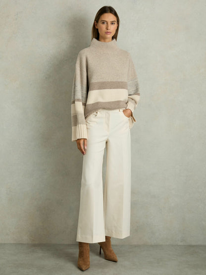 Wool Funnel-Neck Striped Jumper in Neutral Women | Reiss