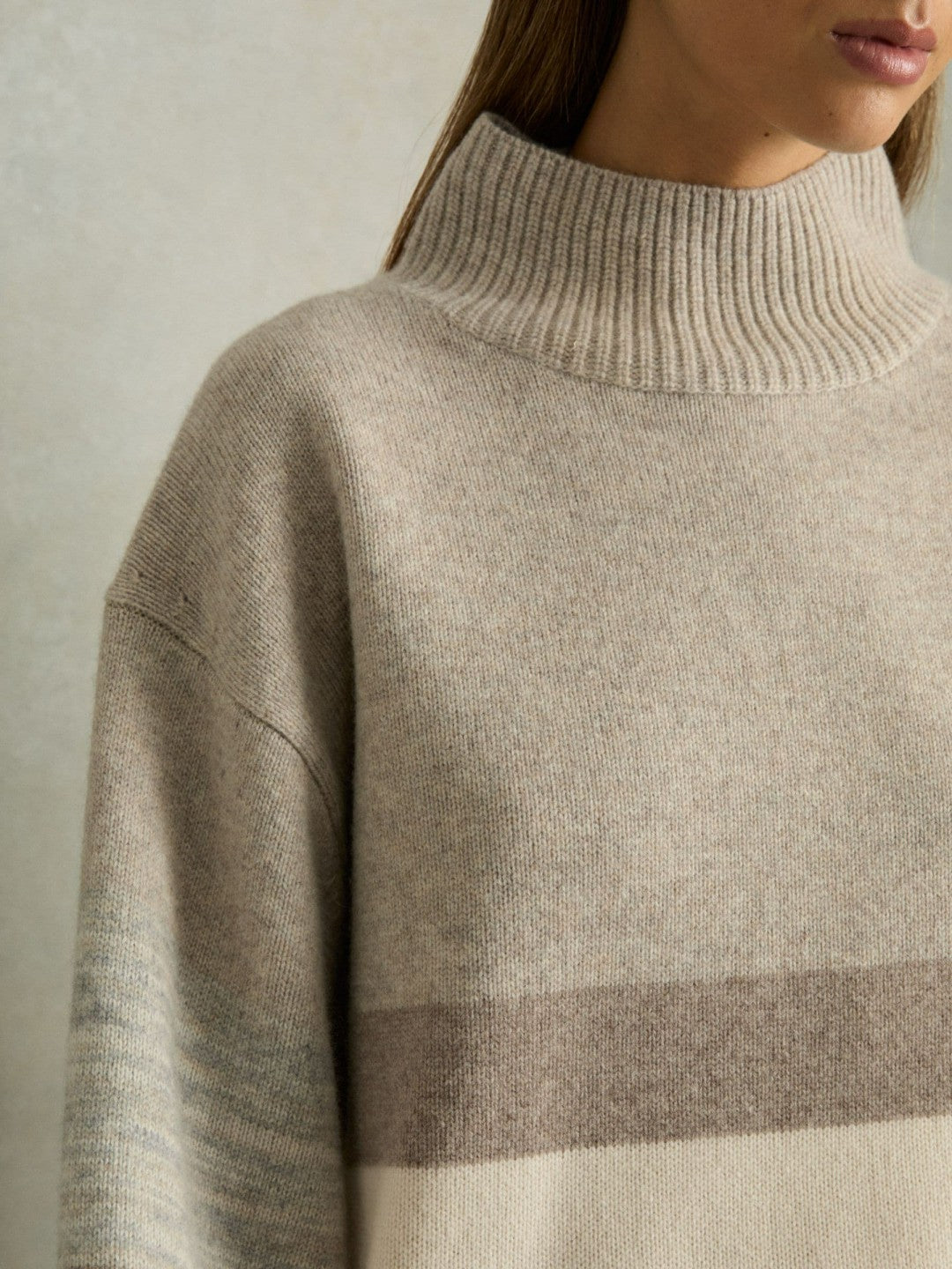 Wool Funnel-Neck Striped Jumper in Neutral Women | Reiss
