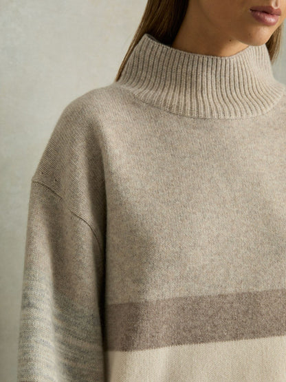 Wool Funnel-Neck Striped Jumper in Neutral Women | Reiss
