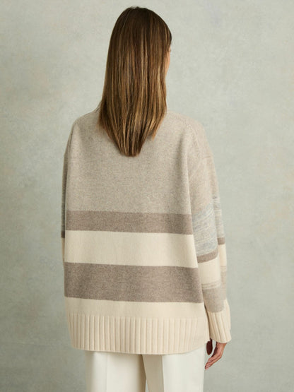 Wool Funnel-Neck Striped Jumper in Neutral Women | Reiss