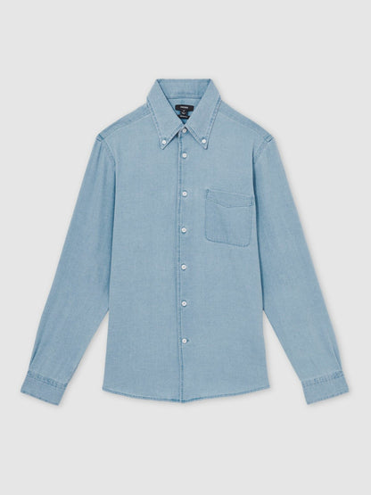 Cotton-Piqué Button-Down Chambray Shirt in Washed Blue Men | Reiss