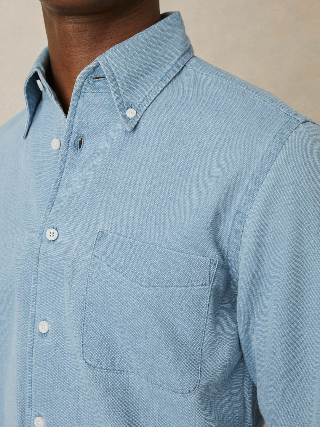 Cotton-Piqué Button-Down Chambray Shirt in Washed Blue Men | Reiss