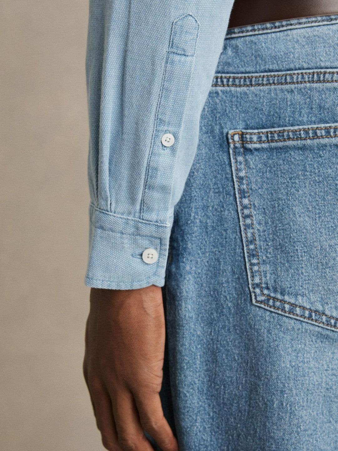 Cotton-Piqué Button-Down Chambray Shirt in Washed Blue Men | Reiss