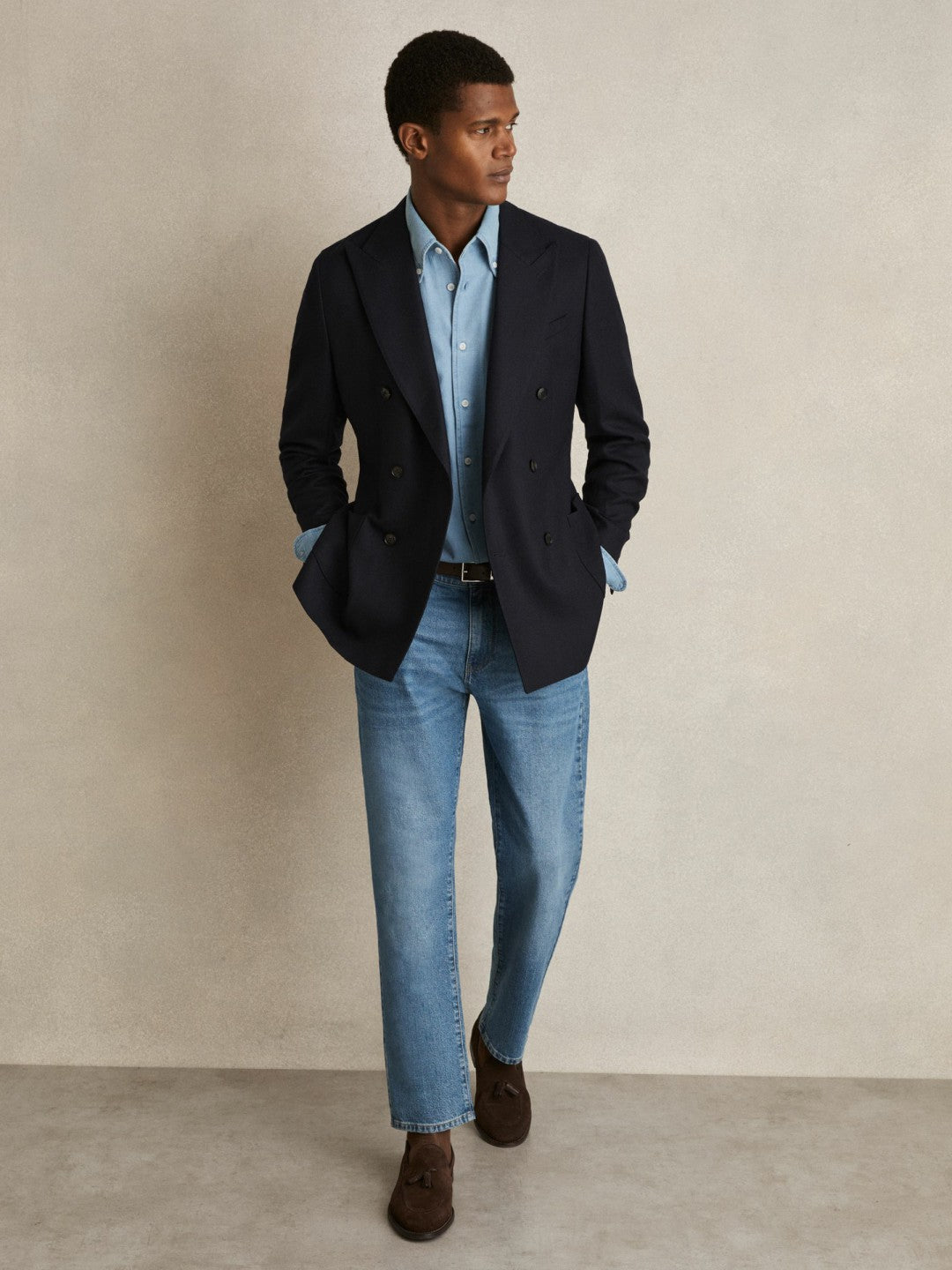 Cotton-Piqué Button-Down Chambray Shirt in Washed Blue Men | Reiss