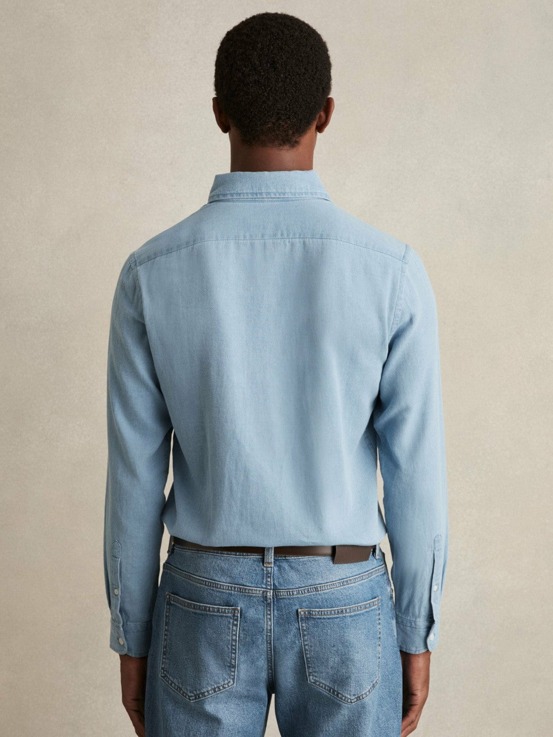 Cotton-Piqué Button-Down Chambray Shirt in Washed Blue Men | Reiss
