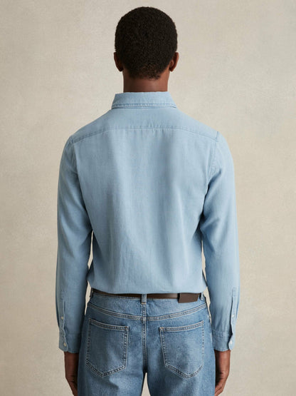 Cotton-Piqué Button-Down Chambray Shirt in Washed Blue Men | Reiss
