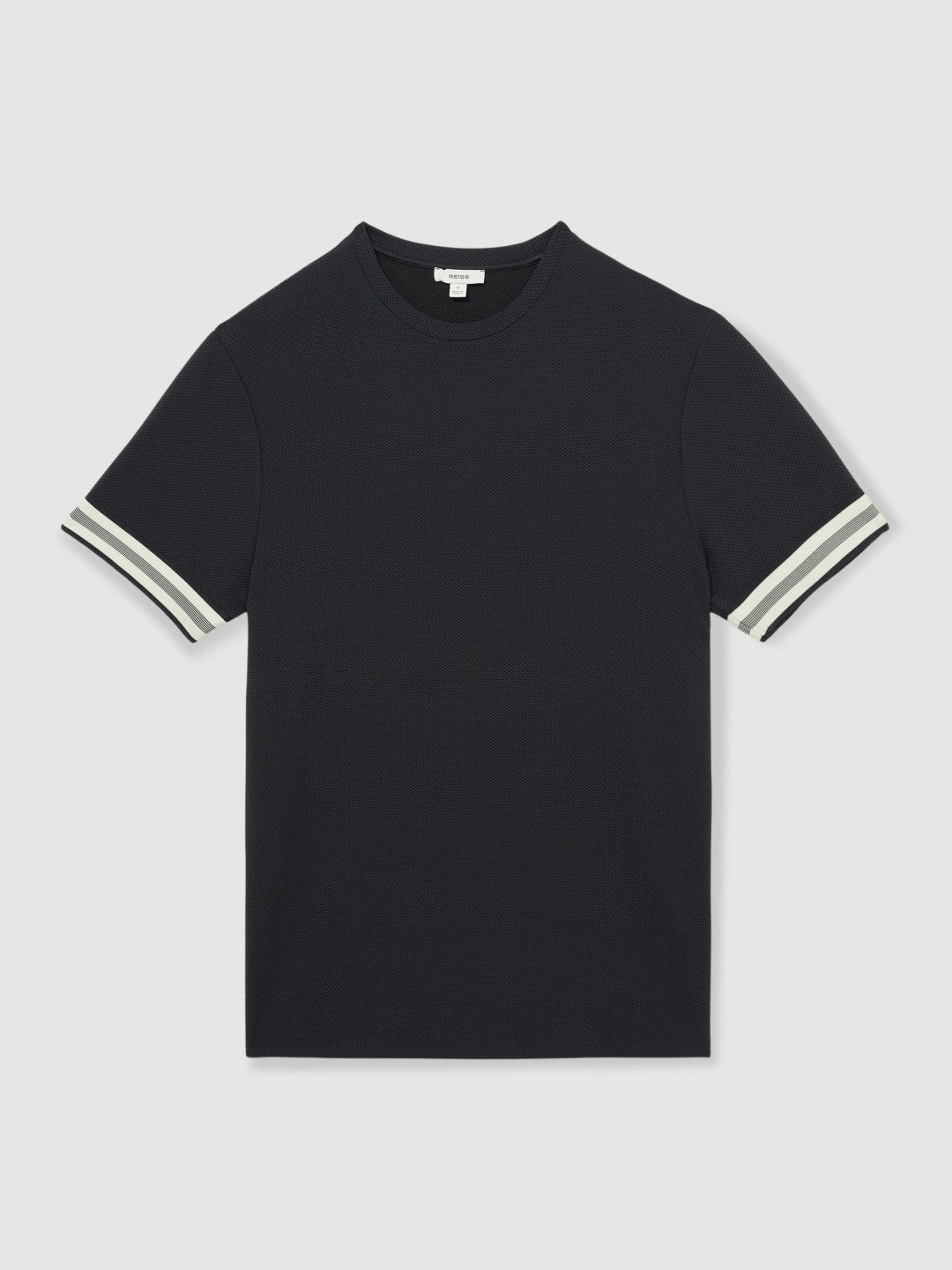 Tape-Cuff Textured T-Shirt in Navy Men | Reiss