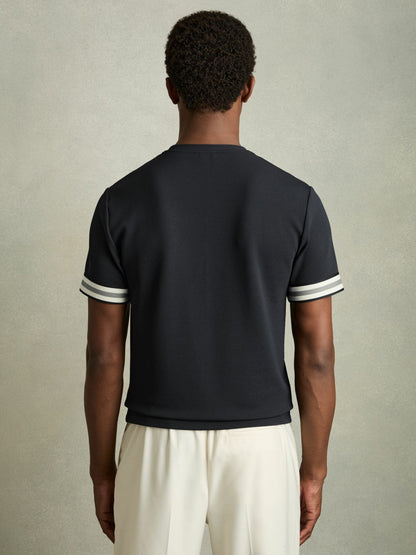 Tape-Cuff Textured T-Shirt in Navy Men | Reiss