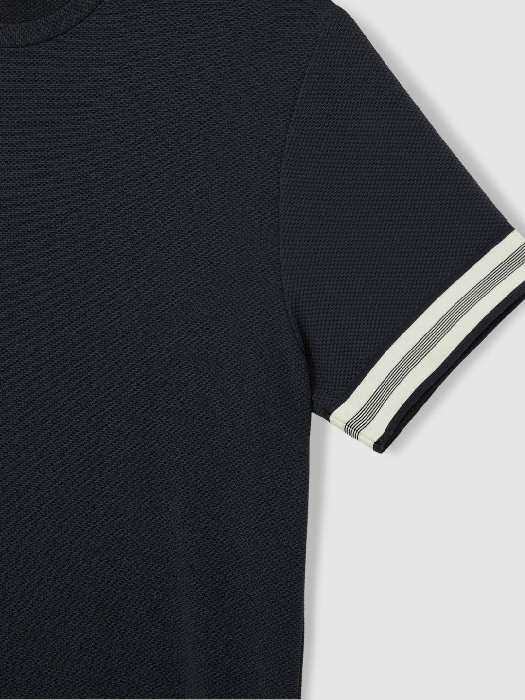 Tape-Cuff Textured T-Shirt in Navy Men | Reiss