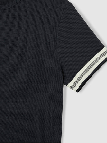 Tape-Cuff Textured T-Shirt in Navy Men | Reiss