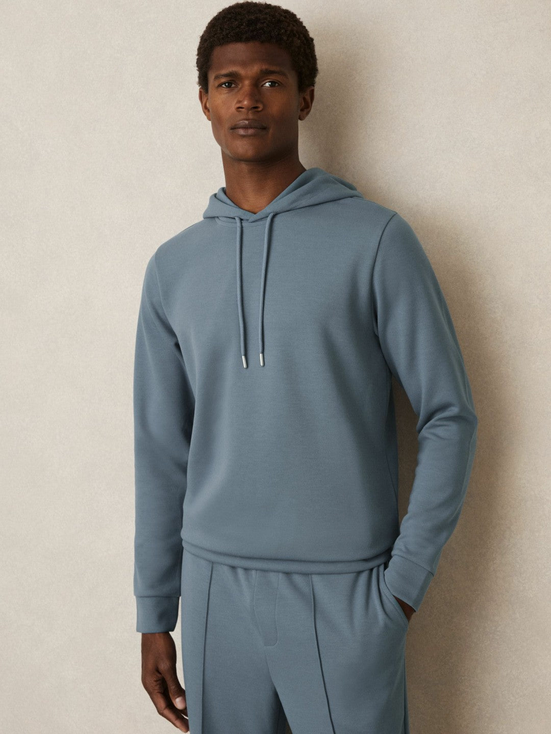 Interlock Jersey Drawstring Hoodie in Airforce Blue Men | Reiss