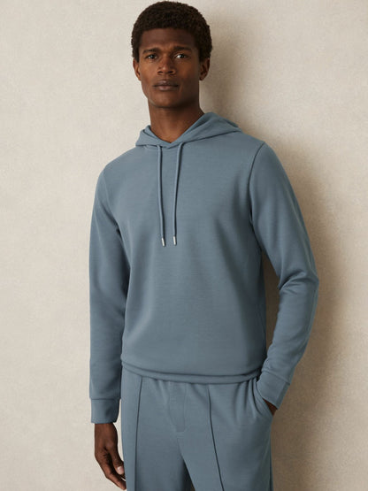 Interlock Jersey Drawstring Hoodie in Airforce Blue Men | Reiss