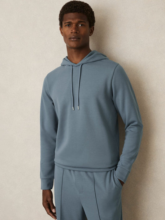Interlock Jersey Drawstring Hoodie in Airforce Blue Men | Reiss