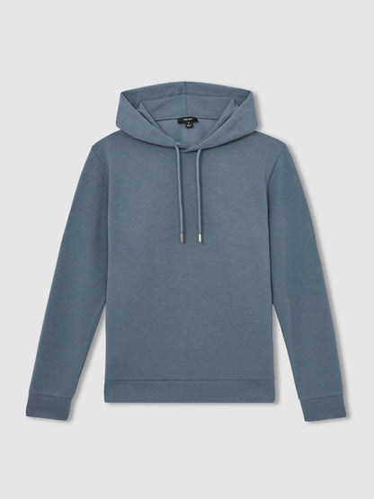 Interlock Jersey Drawstring Hoodie in Airforce Blue Men | Reiss