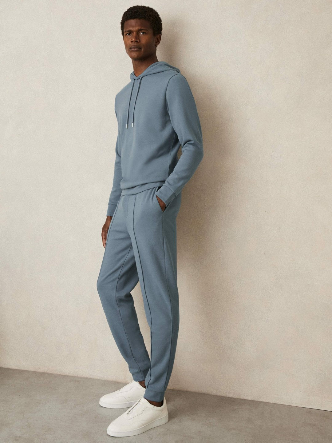 Interlock Jersey Drawstring Hoodie in Airforce Blue Men | Reiss