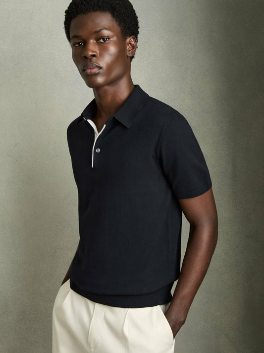 Contrast-Placket Polo Shirt With Cotton in Navy Men | Reiss