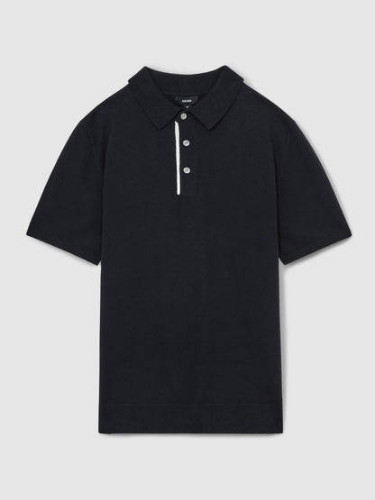 Contrast-Placket Polo Shirt With Cotton in Navy Men | Reiss