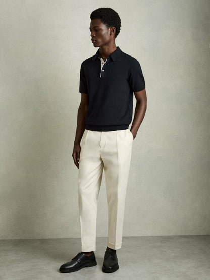 Contrast-Placket Polo Shirt With Cotton in Navy Men | Reiss