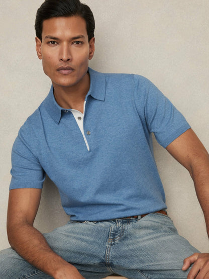 Contrast-Placket Polo Shirt With Cotton in Blue Men | Reiss