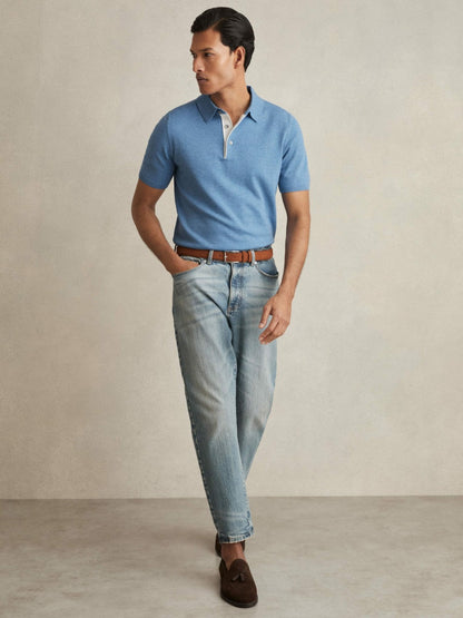 Contrast-Placket Polo Shirt With Cotton in Blue Men | Reiss