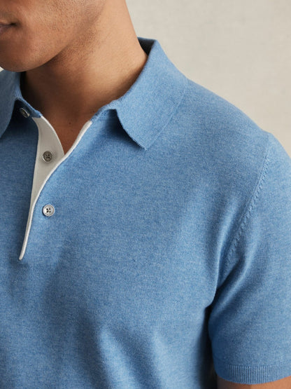 Contrast-Placket Polo Shirt With Cotton in Blue Men | Reiss