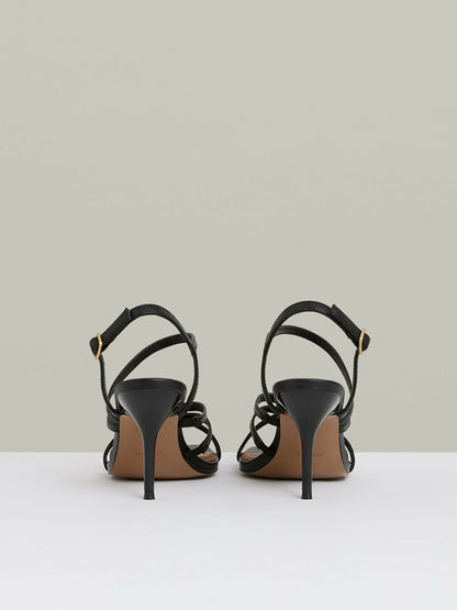 Leather Strappy Stiletto Sandals in Black Women | Reiss