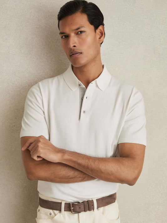 Contrast-Placket Polo Shirt With Cotton in White Men | Reiss