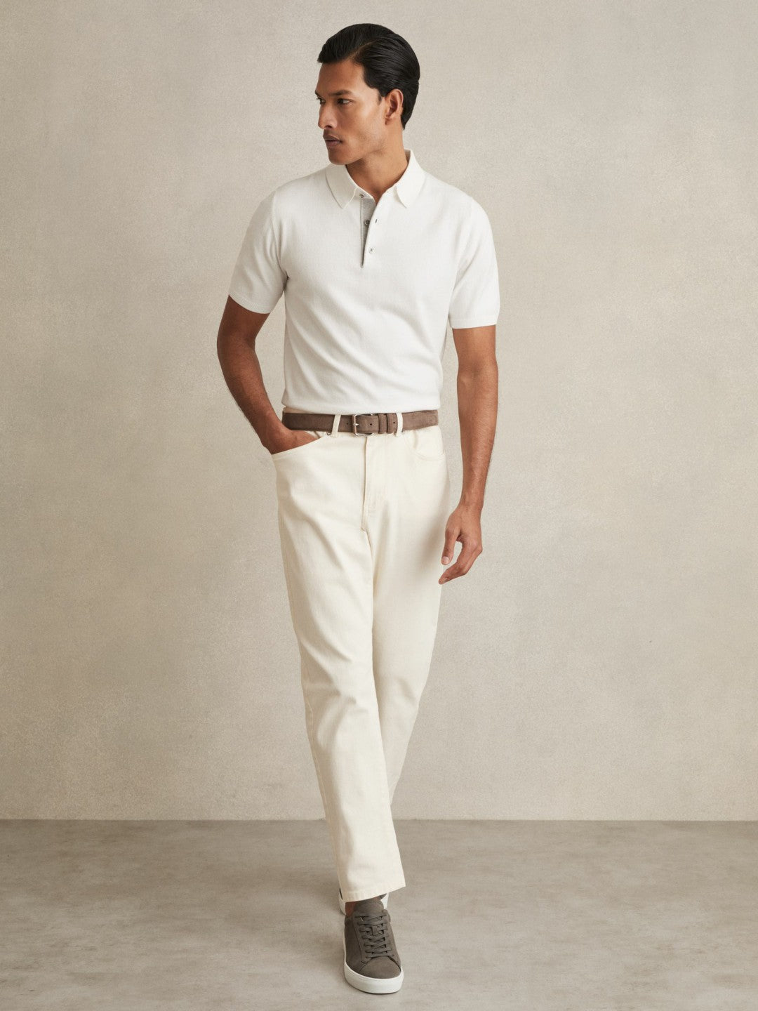 Contrast-Placket Polo Shirt With Cotton in White Men | Reiss