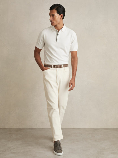 Contrast-Placket Polo Shirt With Cotton in White Men | Reiss