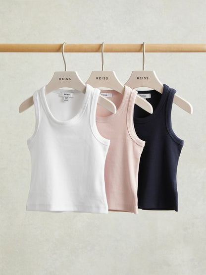 9-13 yrs Stretch-Cotton Ribbed Vest 3 Pack in Multicolour Children & Baby | Reiss
