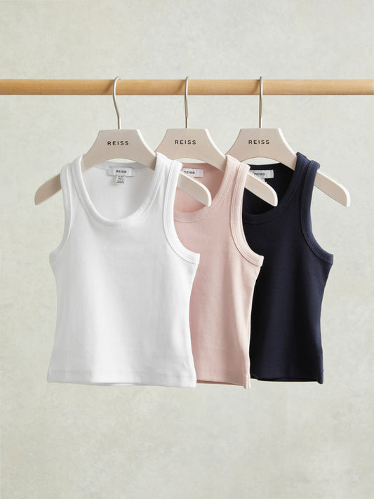 9-13 yrs Stretch-Cotton Ribbed Vest 3 Pack in Multicolour Children & Baby | Reiss