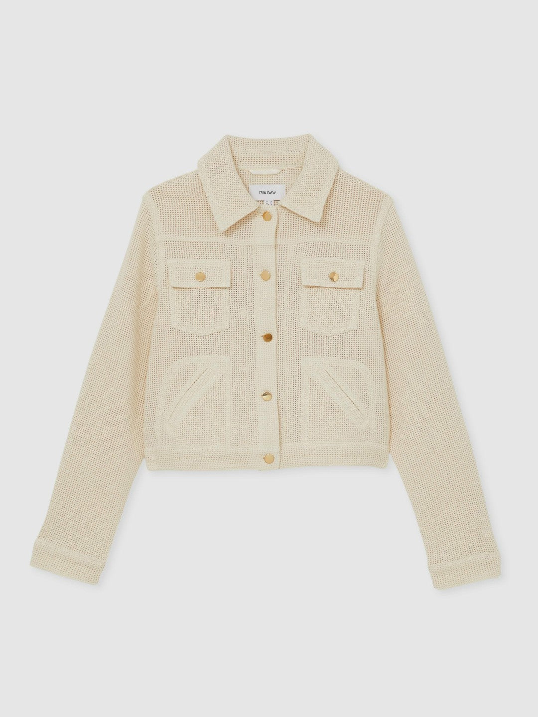 Cotton-Blend Textured Trucker Jacket in Neutral Women | Reiss