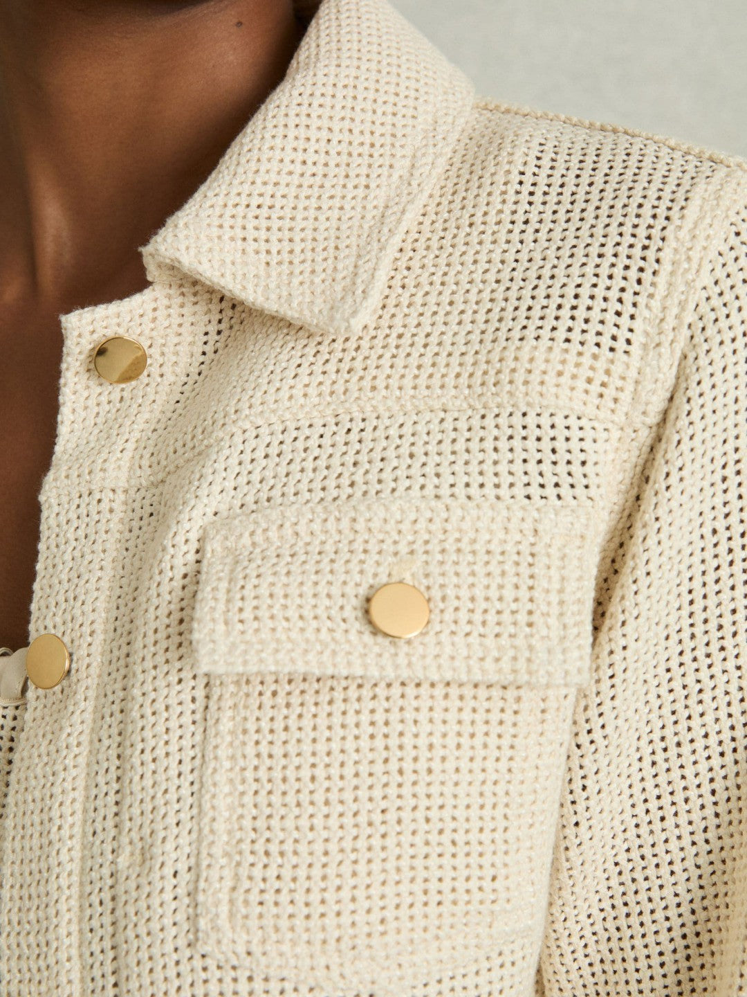 Cotton-Blend Textured Trucker Jacket in Neutral Women | Reiss