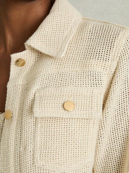 Cotton-Blend Textured Trucker Jacket in Neutral Women | Reiss