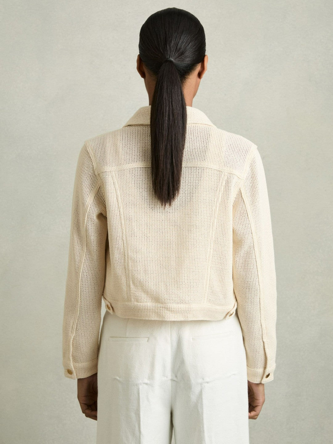 Cotton-Blend Textured Trucker Jacket in Neutral Women | Reiss