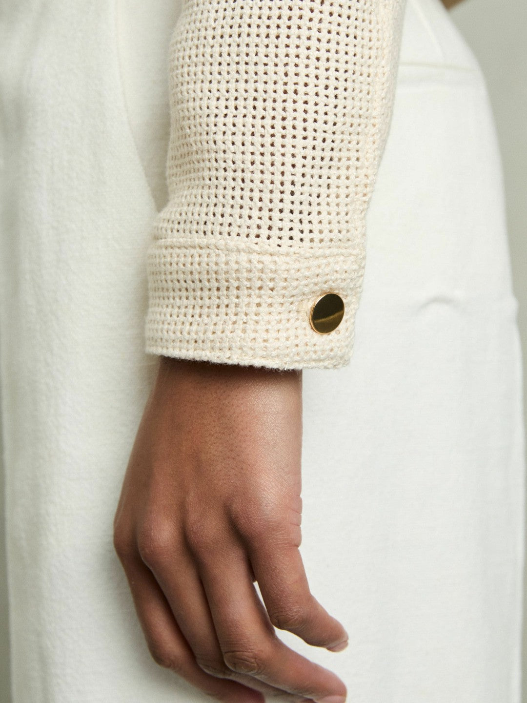 Cotton-Blend Textured Trucker Jacket in Neutral Women | Reiss