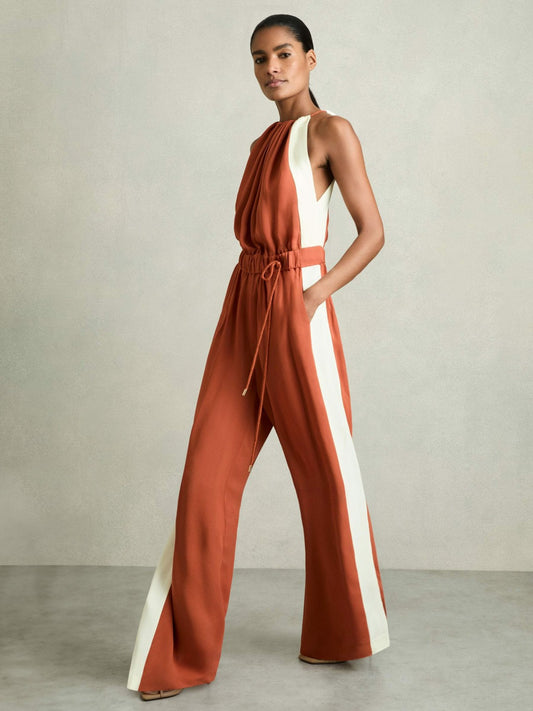 Colour-Block Rope-Cord Jumpsuit in Orange Women | Reiss
